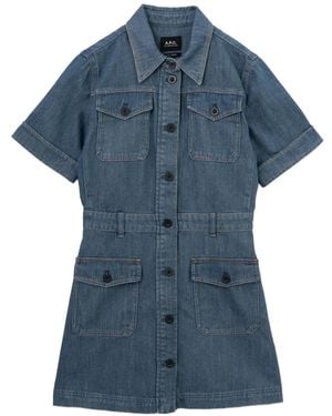 A.P.C. Faded Belted Denim Dress - Blue