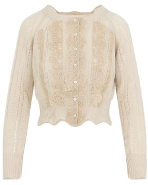 Ermanno Scervino Lace-Panelled Pointelle-Knit Cardigan - White