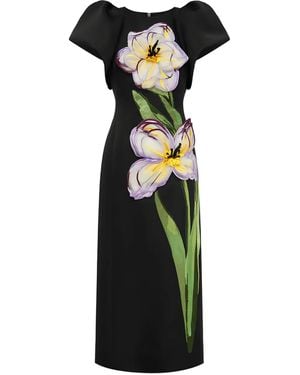 LEO LIN Puff-sleeve Floral Dress - ブラック