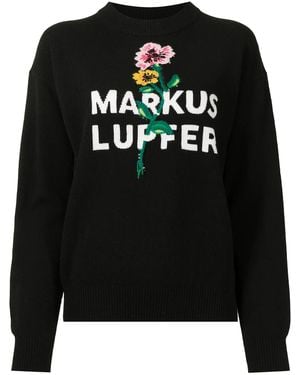 Markus Lupfer Floral-Logo Knit Merino Jumper - Black