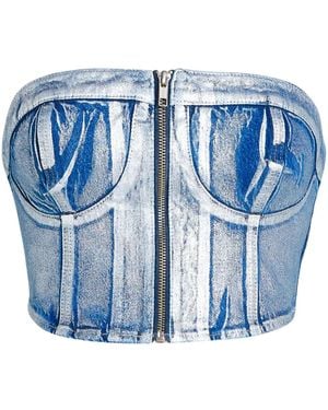 KARL LAGERFELD Klj-Appliqué Denim Bustier Top - Blue