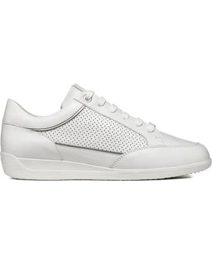 Geox Myria Perforated Leather Trainers - White