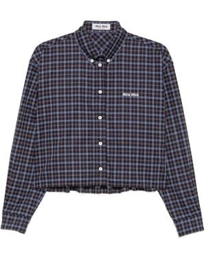 Miu Miu Camisa A Cuadros Con Parche Del Logo - Azul