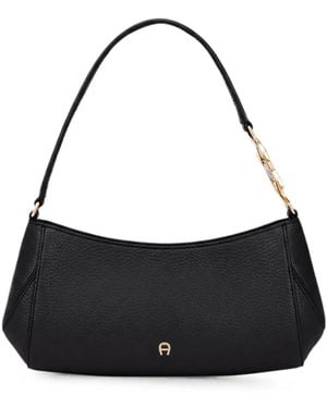 Aigner Mini Jerzy Pebbled Shoulder Bag - Black
