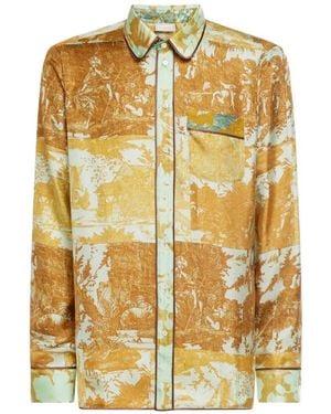 Pierre Louis Mascia Aloe Print Long-Sleeve Shirt - Metallic