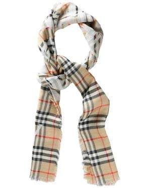 Burberry Wide Knight Check Wool Silk Scarf - White