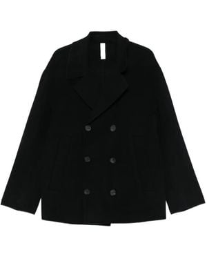 Hevò Double-Breasted Wool Coat - Black