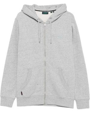 Superdry Logo-Embroidered Zip-Up Hoodie - Gray