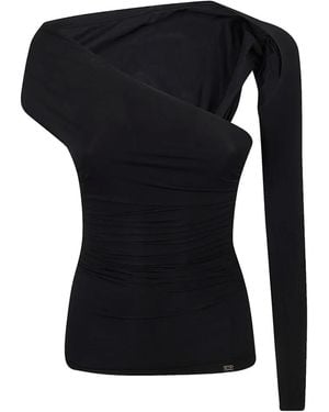 Elisabetta Franchi Haut Froncé À Design Asymétrique - Black