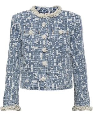 Self-Portrait Textured Denim Jacket - Blue