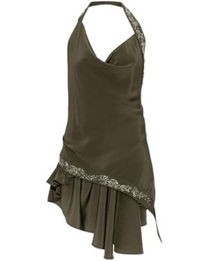 McQueen Shimmering Appliqués Silk Top - Green