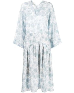 Vince Dahlia Floral-Print V-Neck Dress - Blue