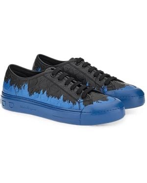 Ferragamo Gancini-Embossed Paint-Splatter Sneakers - Blue