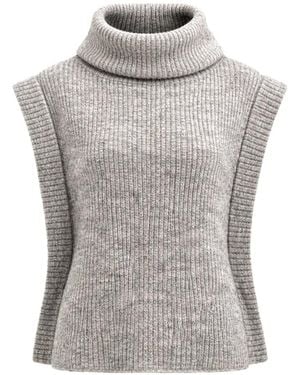 Patrizia Pepe Ribbed-Knit Hooded Vest - Gray
