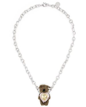 YVMIN Asymmetric Heart Bear Necklace - White