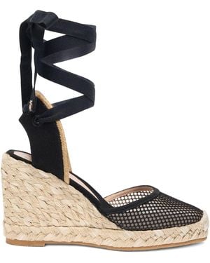 Stuart Weitzman Lace-Up Mesh Wedge Sandals - Black