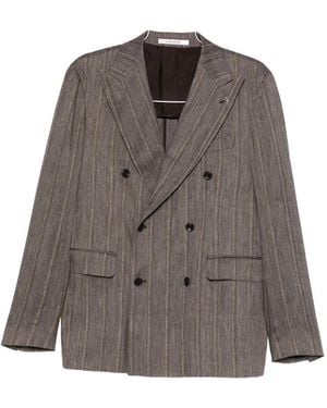 Tagliatore Double-Breasted Striped-Pattern Suit - Brown