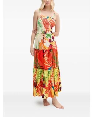Desigual Robe Longue À Volants Superposés - White
