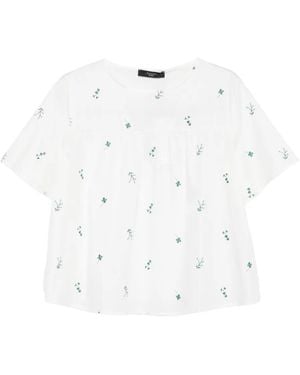 Weekend by Maxmara Floral-Print Smocked Top - White