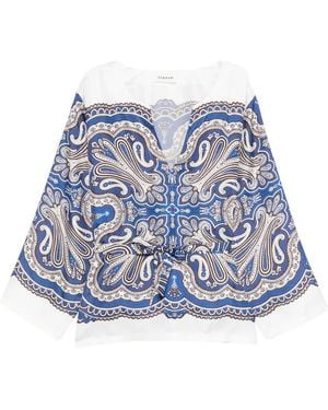 P.A.R.O.S.H. Skindy Paisley Tie-Waist Blouse - Blue