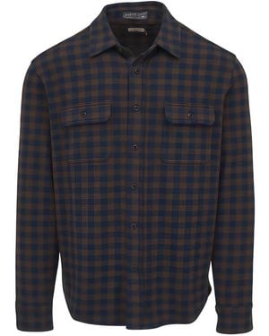 Faherty Geruit Shirt Met Twee Zakken - Blauw