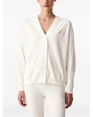 Guess Aria Logo-Embroidered V-Neck Cardigan - White