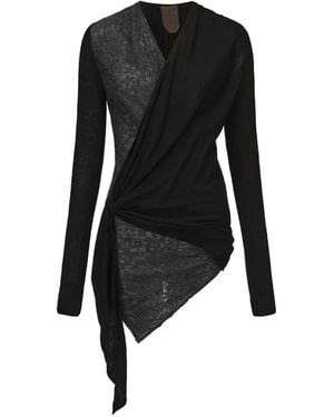 Elwood Wrap-Style Asymmetric-Hem Long-Sleeved Blouse - Black