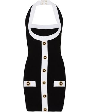 Balmain Two-Tone Halterneck Knit Mini Dress - Black