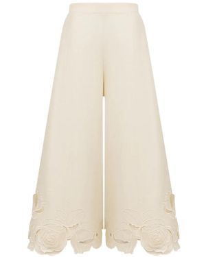 LEO LIN Theodora Foral-Appliqué Palazzo Pants - White