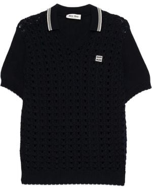 Miu Miu Polo Mc Crochet Striped Collar Logo - Black