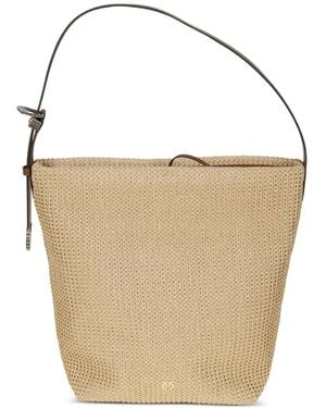 Pinko Woven Buckle-Strap Bucket Bag - White