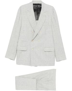 Brunello Cucinelli Double-Breasted Checked-Pattern Suit - White