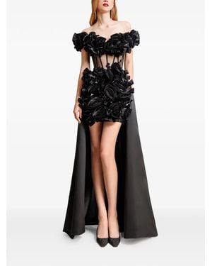 Gemy Maalouf Off-Shoulder Floral Dress - Black