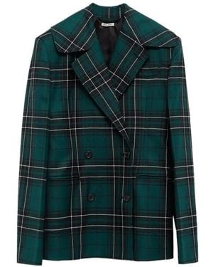 JW Anderson Double-Breasted Plaid Bazer - Green