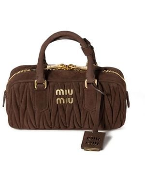 Miu Miu Arcadie Matelassé Suede Bag - Brown