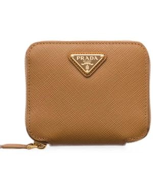 Prada Small Saffiano-Leather Wallet - Brown