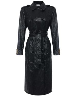Elisabetta Franchi Scale-Texture Trench Coat - Black