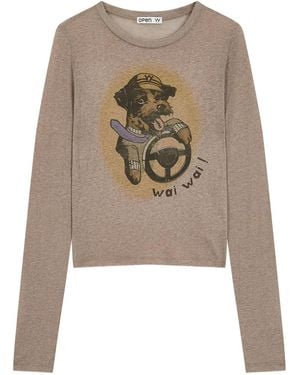 OPEN YY Dog-Print Long-Sleeved T-Shirt - Natural