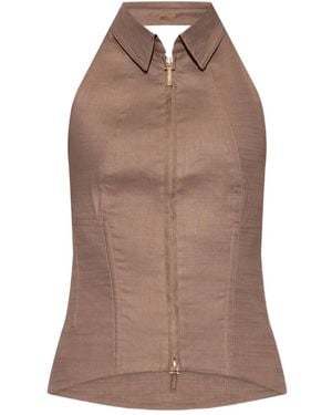 Cult Gaia Zip-Up Halterneck Vest - Brown