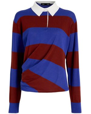 Proenza Schouler Corinna Striped Draped Polo Top - Blue