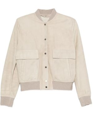 Salvatore Santoro Button-Down Suede Bomber Jacket - White