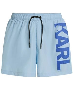 KARL LAGERFELD Logo-Print Swim Shorts - Blue