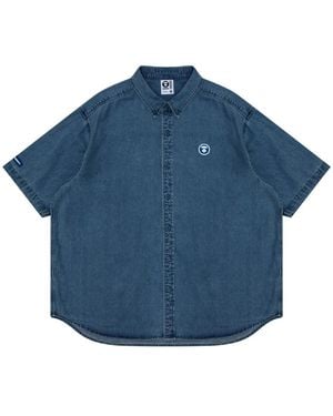 Aape By A Bathing Ape Logo-Applique Denim Shirt - Blue