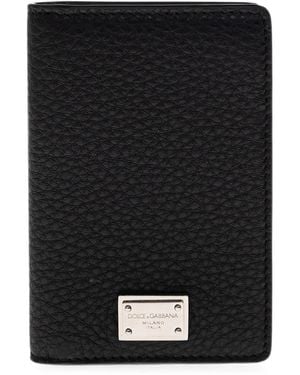 Dolce & Gabbana Logo-Plaque Pebbled Leather Cardholder - Black