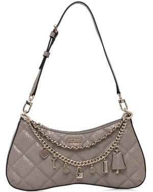 Guess Libby Quilted Charm-Embellished Shoulder Bag - Gray