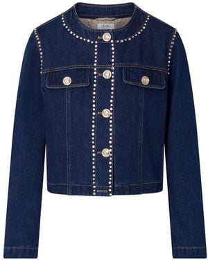 Liu Jo Slim Fit Denim Jacket With Rhinestones - Blue