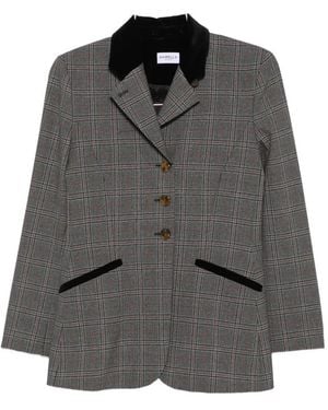 Marella Check-Pattern Velvet-Trim Jacket - Grey