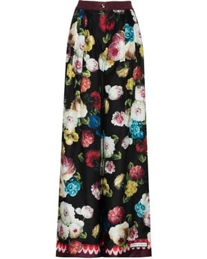 Dolce & Gabbana Floral-print Wide-leg Silk-satin Pants - Black