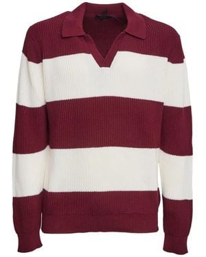 Fay Gestreifter Pullover Mit V-Ausschnitt - Rot