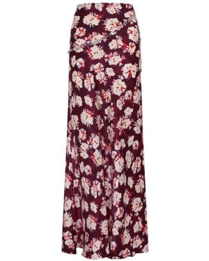 Rabanne Floral-Pattern Silk Maxi Skirt - Red